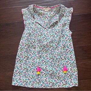 Boden colorful bright floral cotton top Sz. US 4 Pink Ricrac ruffles tassels